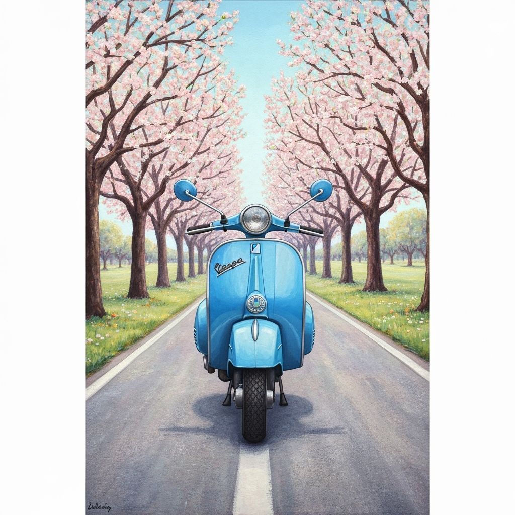 Classic Vespa on Serpentine Road in Pastel Art