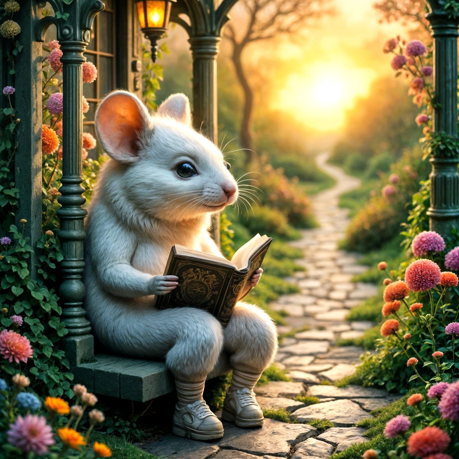 Mouse Reads on Swing in Fantasy Art Style