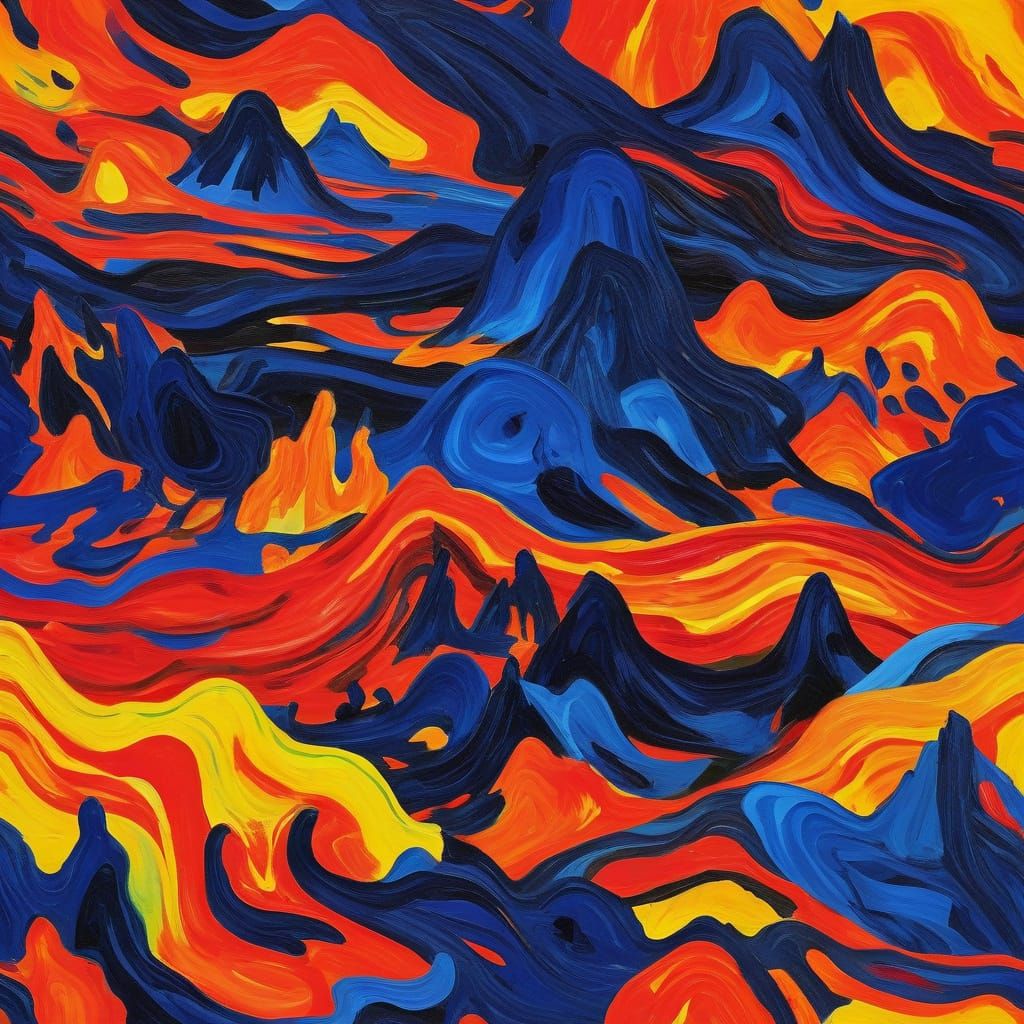 Abstract Fauvist Horror Landscape in Sapphire Tones