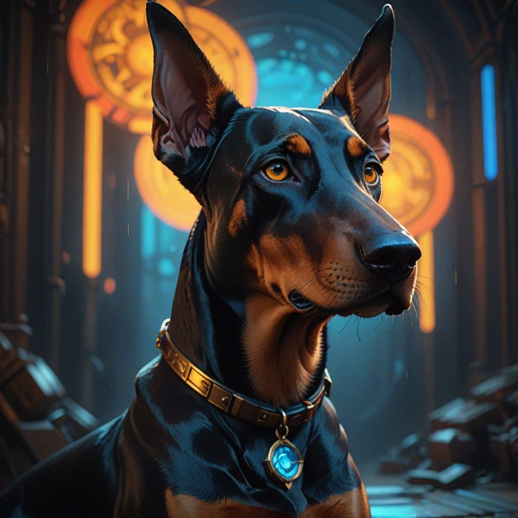 Surreal Doberman Concept Art in Cyberpunk Style