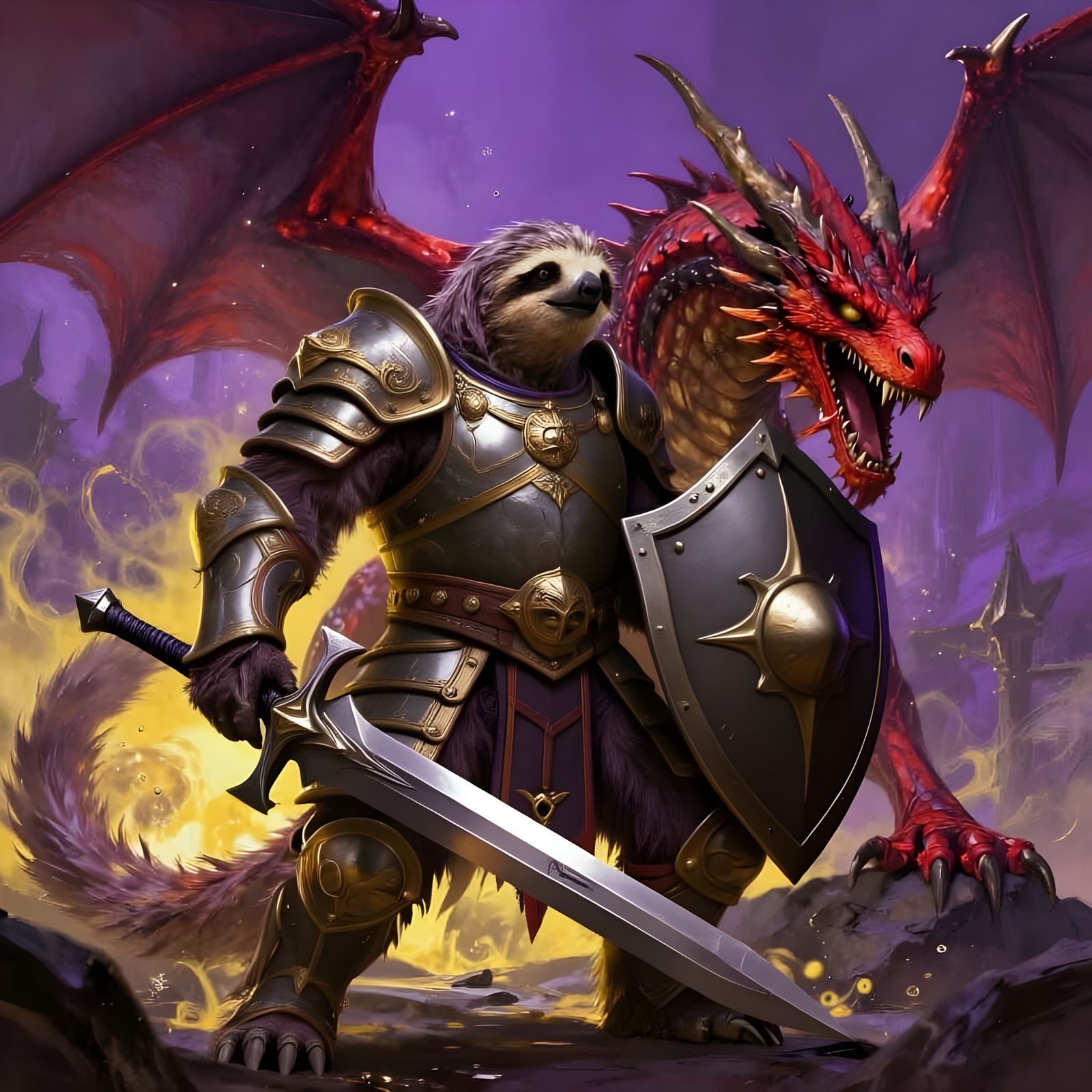 Sloth Warrior in Armor Battles Red Dragon