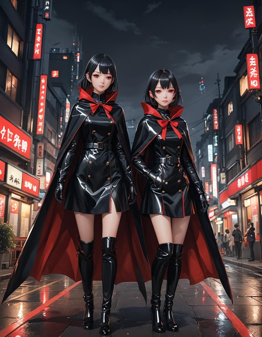 Vampire Brides Hunting at Night in Anime Style