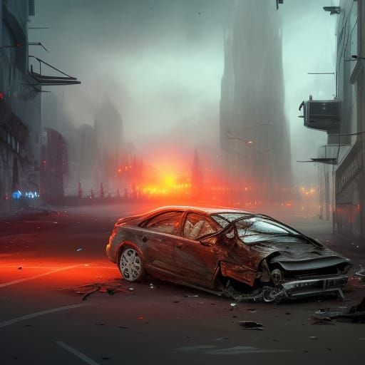 Horrific Car Accident in Detailed Matte Painting