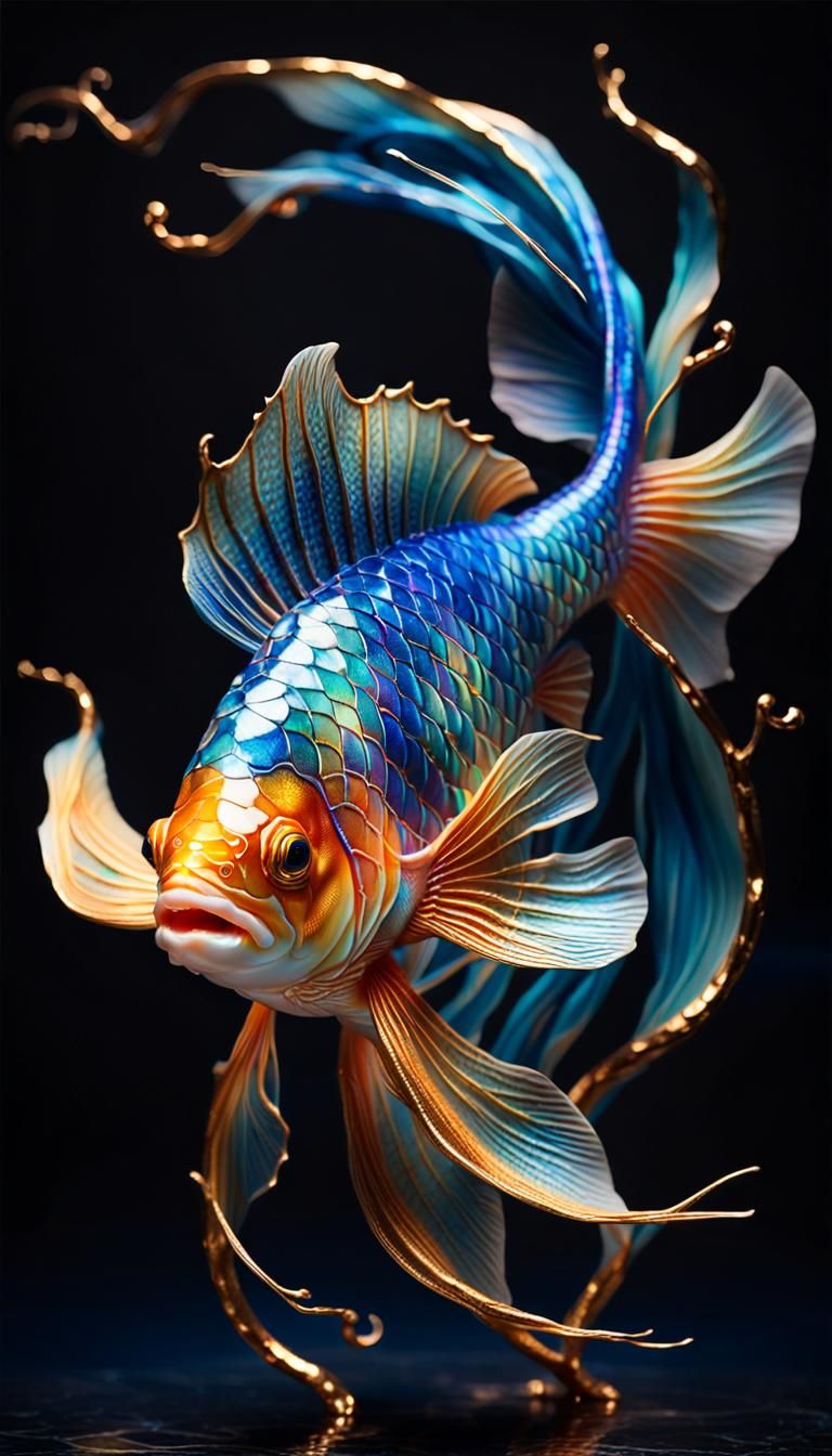Kintsugi Beta Fish Sculpture in ZBrush Style
