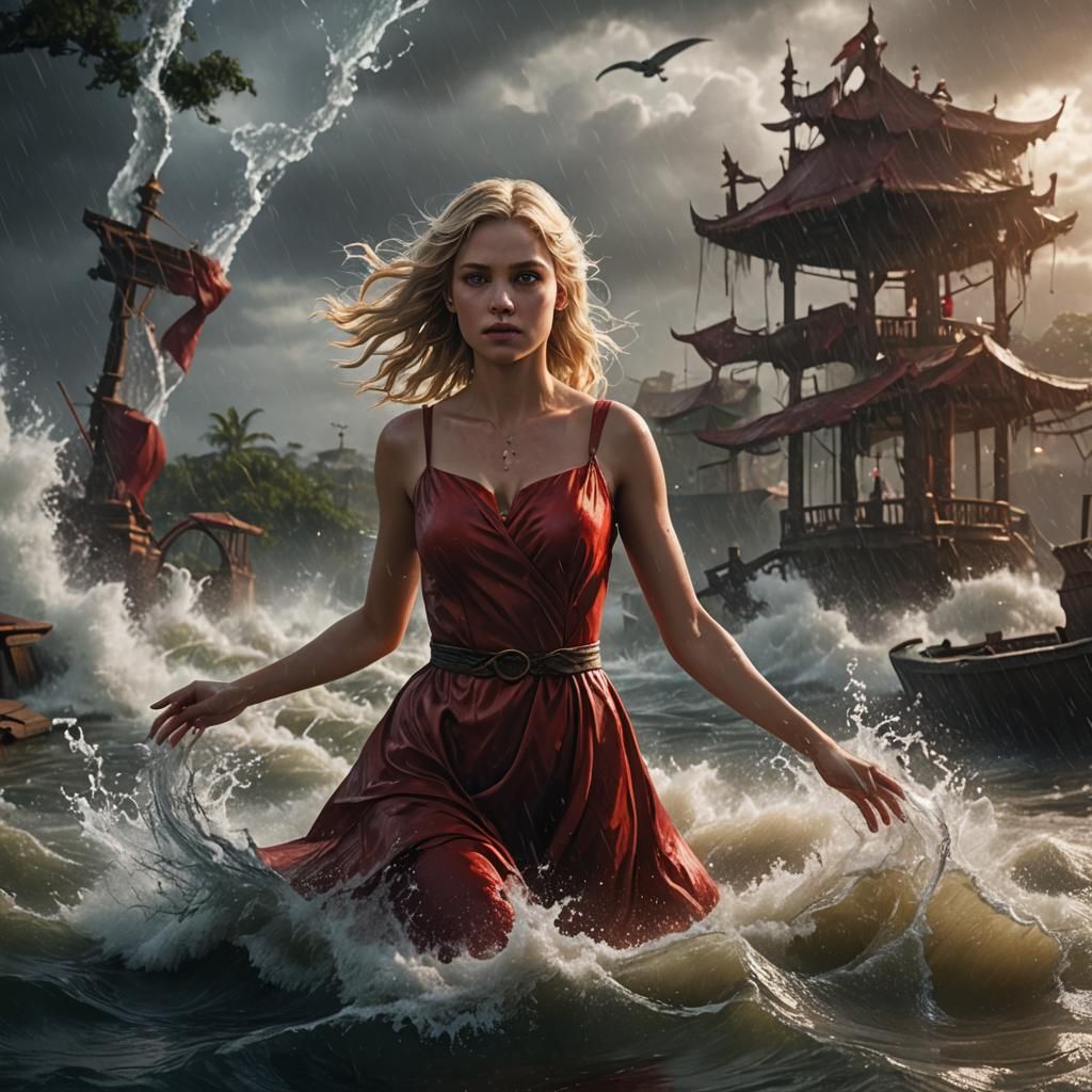 Girl in Water Hurricane: Fantasy Concept Art