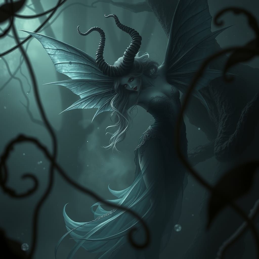 Gloomy Fairy in Dark Magical Forest