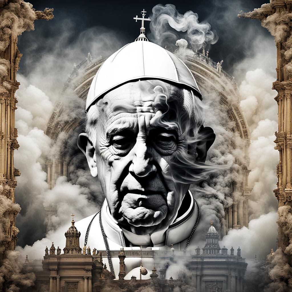 Smoke Forms Pope in Vatican Double Exposure