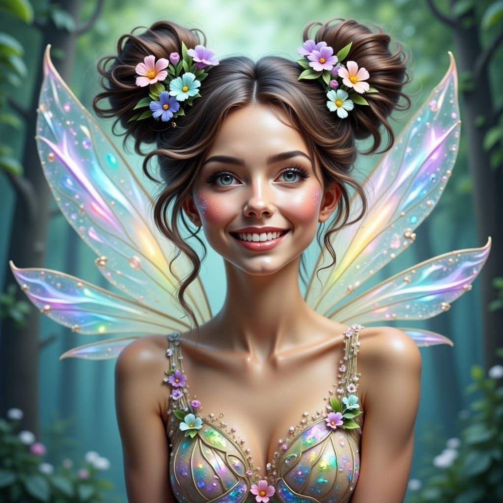 Radiant Fairy with Beaming Smile in Ethereal Style
