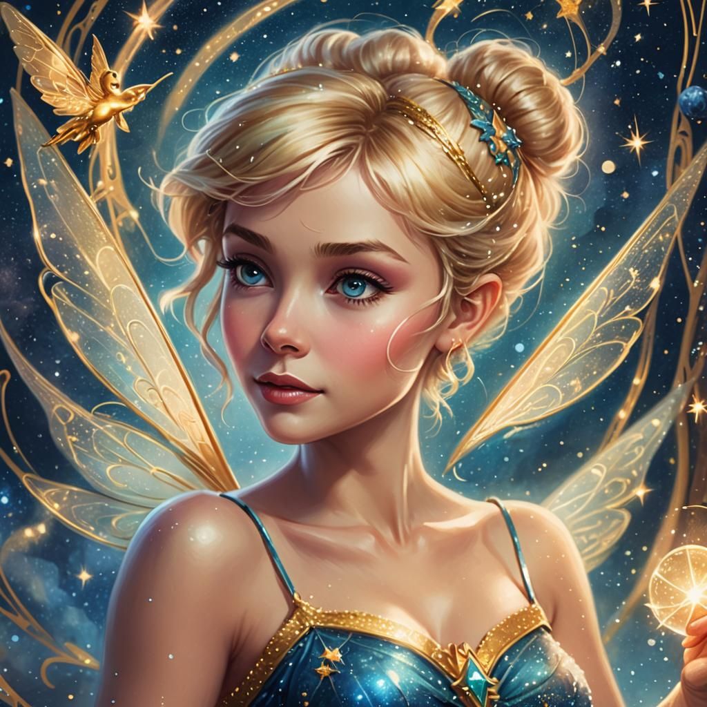 Tinkerbell as Star Tarot Card in Ethereal Pastel Art