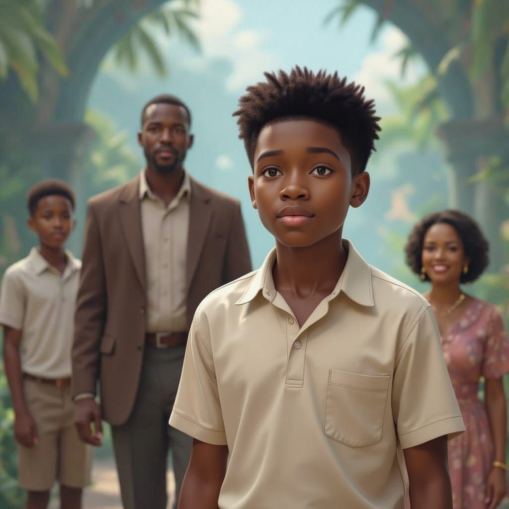 Determined Young African Man Walks Forward in Fantastical Ma...