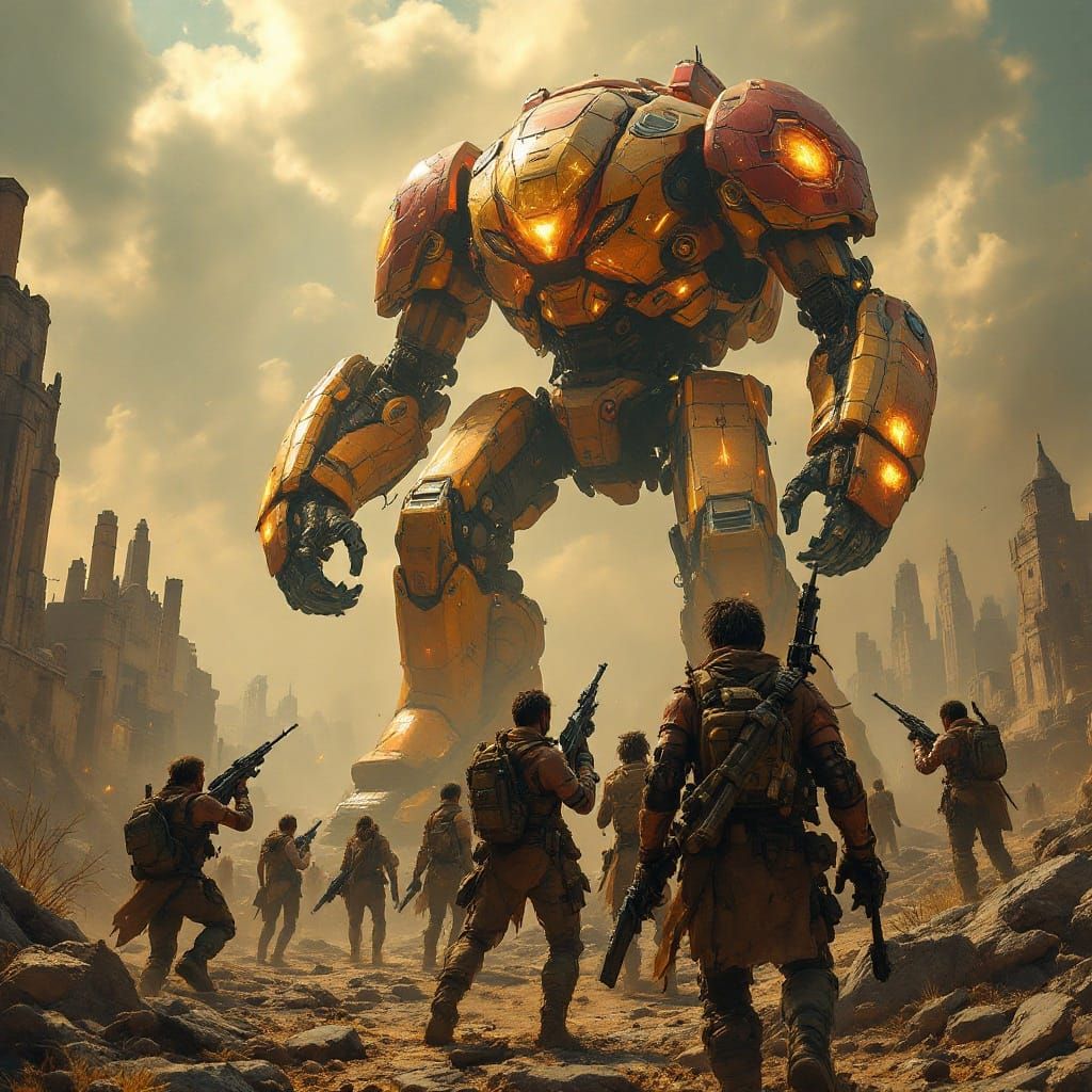 Gritty Post-Apocalyptic Survivors Defy Colossal Battle-Mech