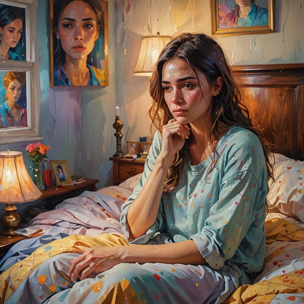 Sad Girl Portrait in Oil Painting Style