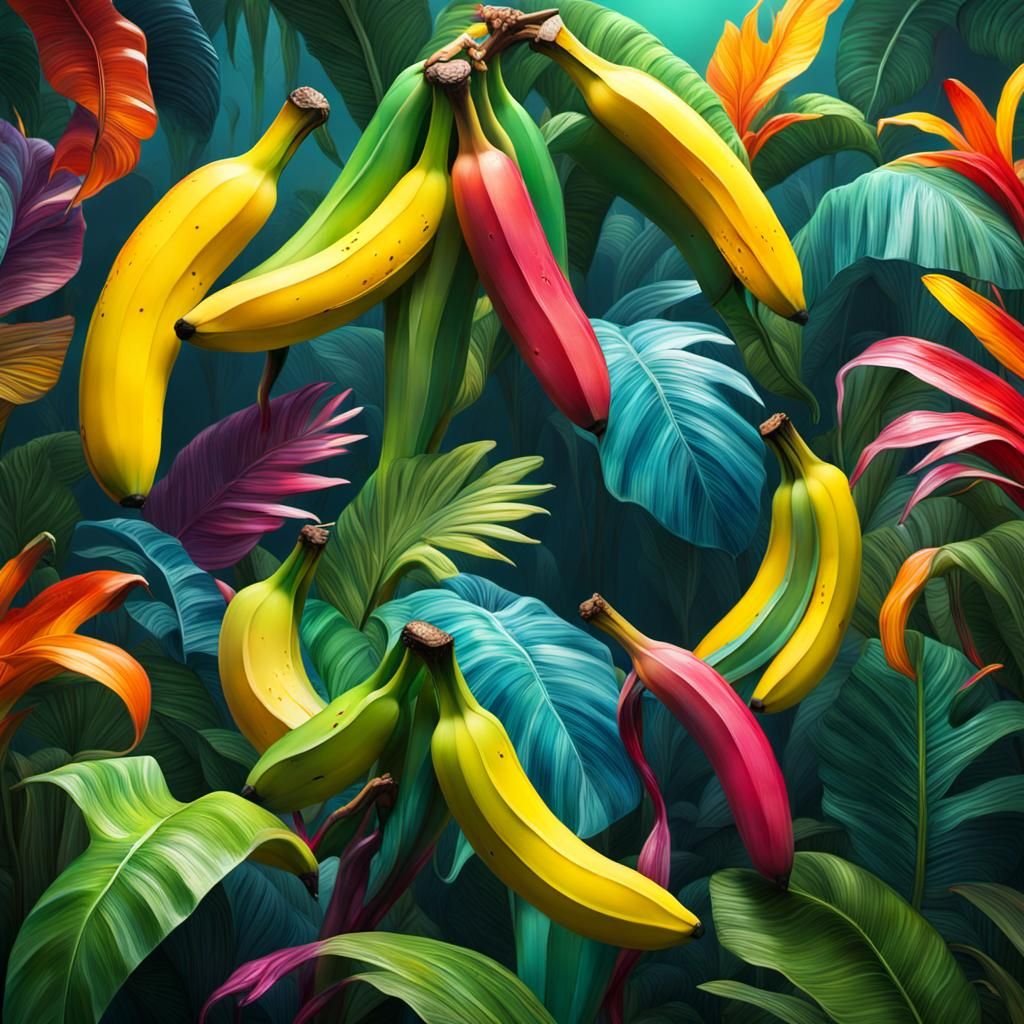Dancing Glass Bananas in Colorful Jungle