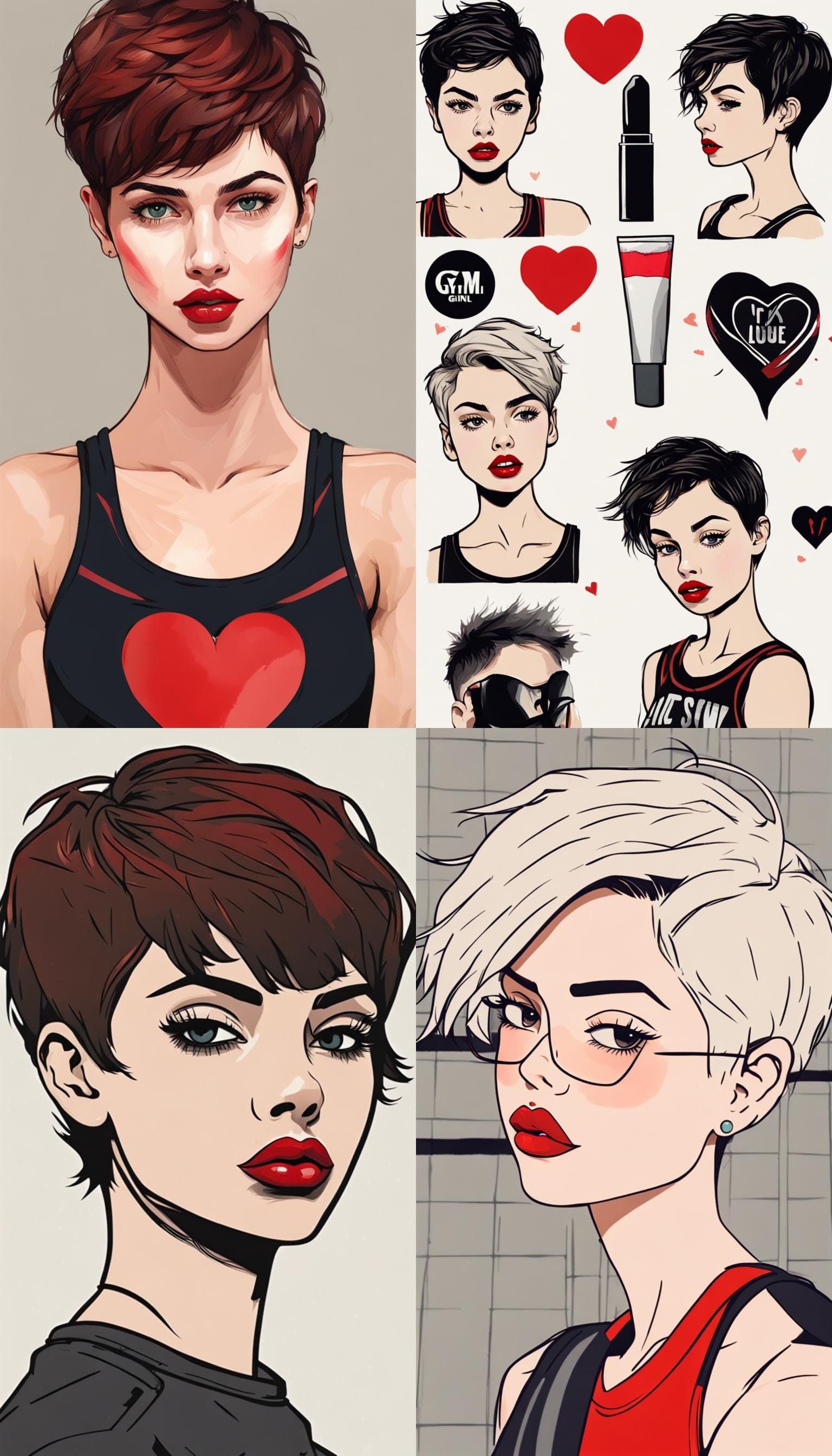 Tomboy with Pixie Cut and Red Lipstick Portrait
