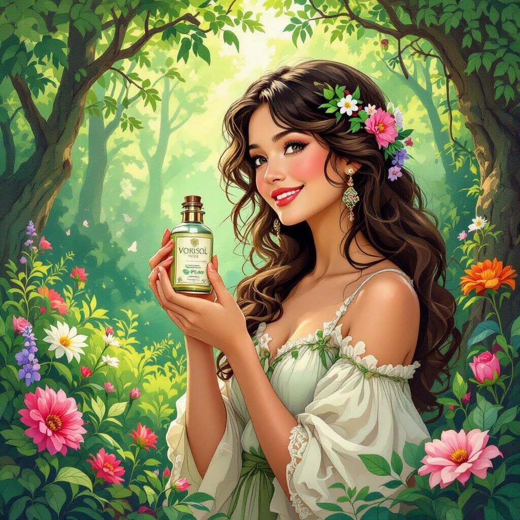 Whimsical Forest Scene: Woman with Vorisol Avis