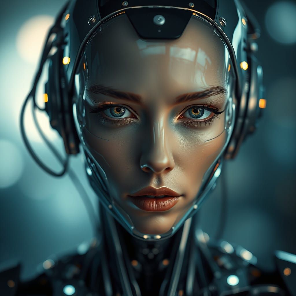 Cyberpunk Woman Robot in Ethereal Ambient Light