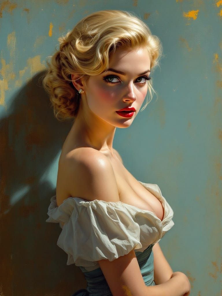 Blond Pin-Up Woman in Luminous Dutch Golden Age Style