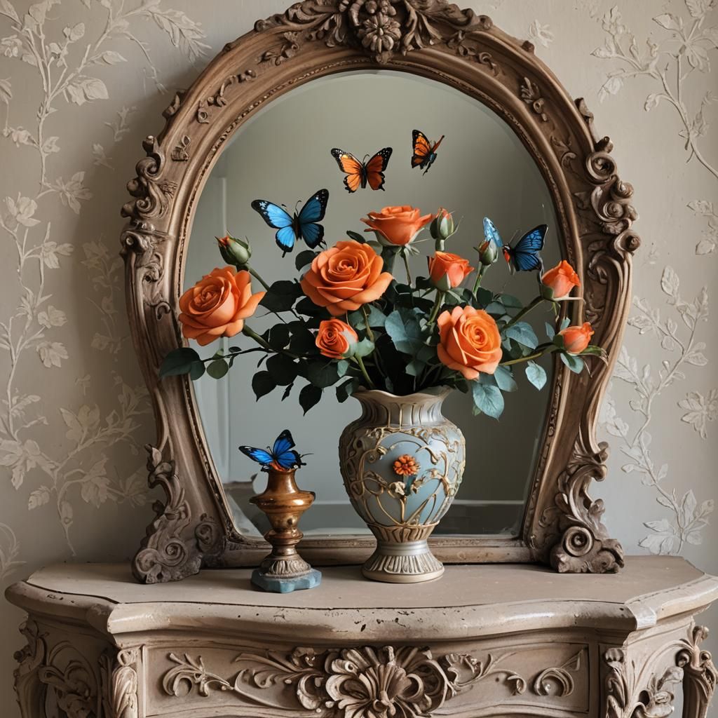 Bee Vase with Roses and Butterfly