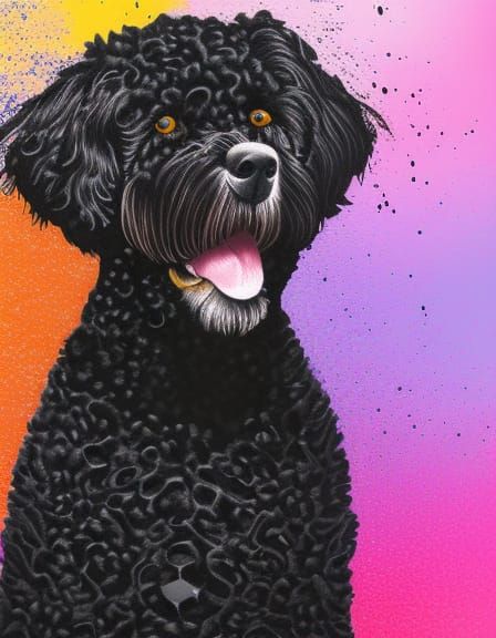 Black Portuguese Water Dog with White Patch