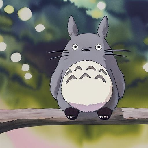 My Neighbor Totoro Watercolor Painting, Anime Style