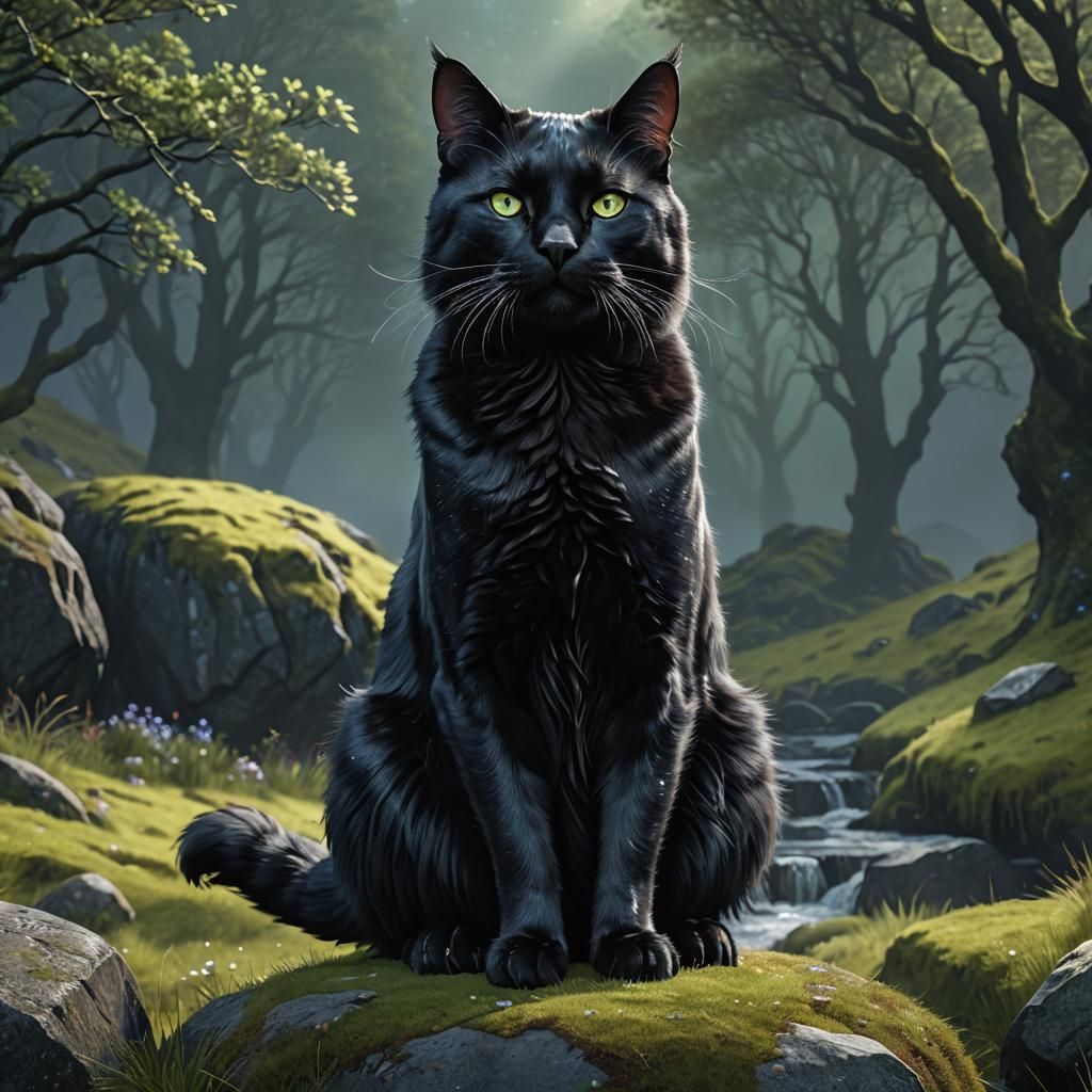 Cat-sìth in Scottish Highlands: Detailed Matte Painting