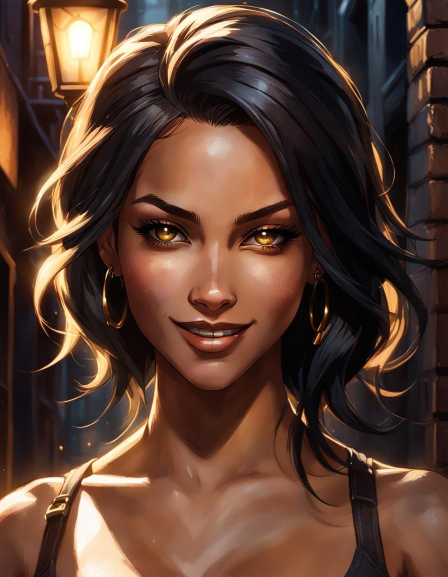 Glamorous Alleyway Siren in High Contrast Light