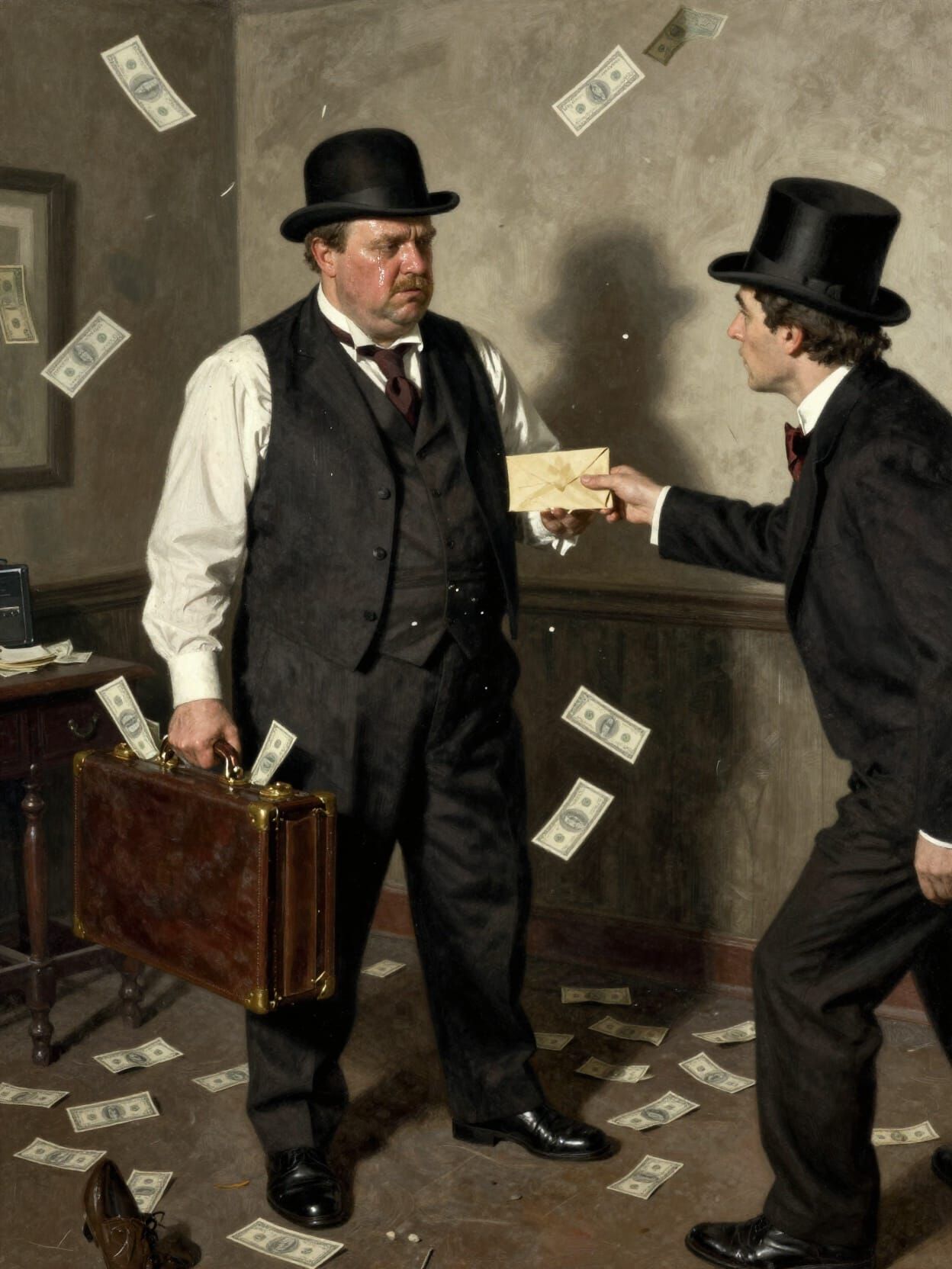 Corrupt Politician Bribing Official in Smoky Room