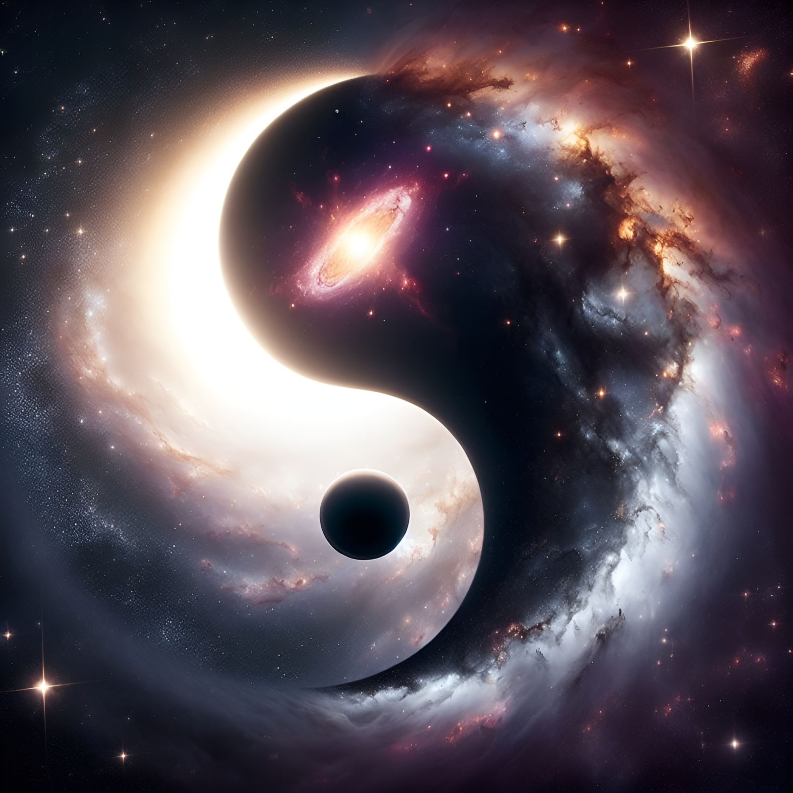 Yin-Yang Galaxy with Black Hole and Exploding Star