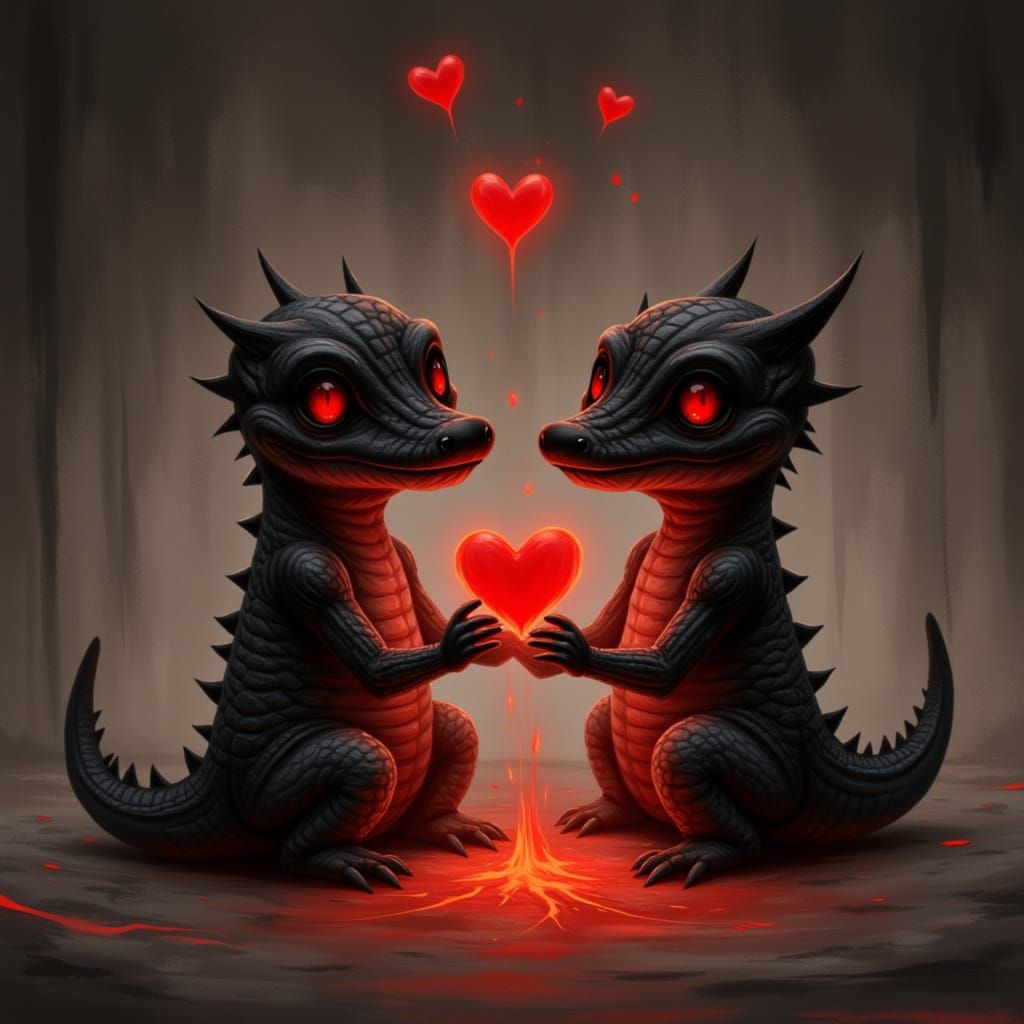Romantic Lava Creatures with Erupting Volcano
