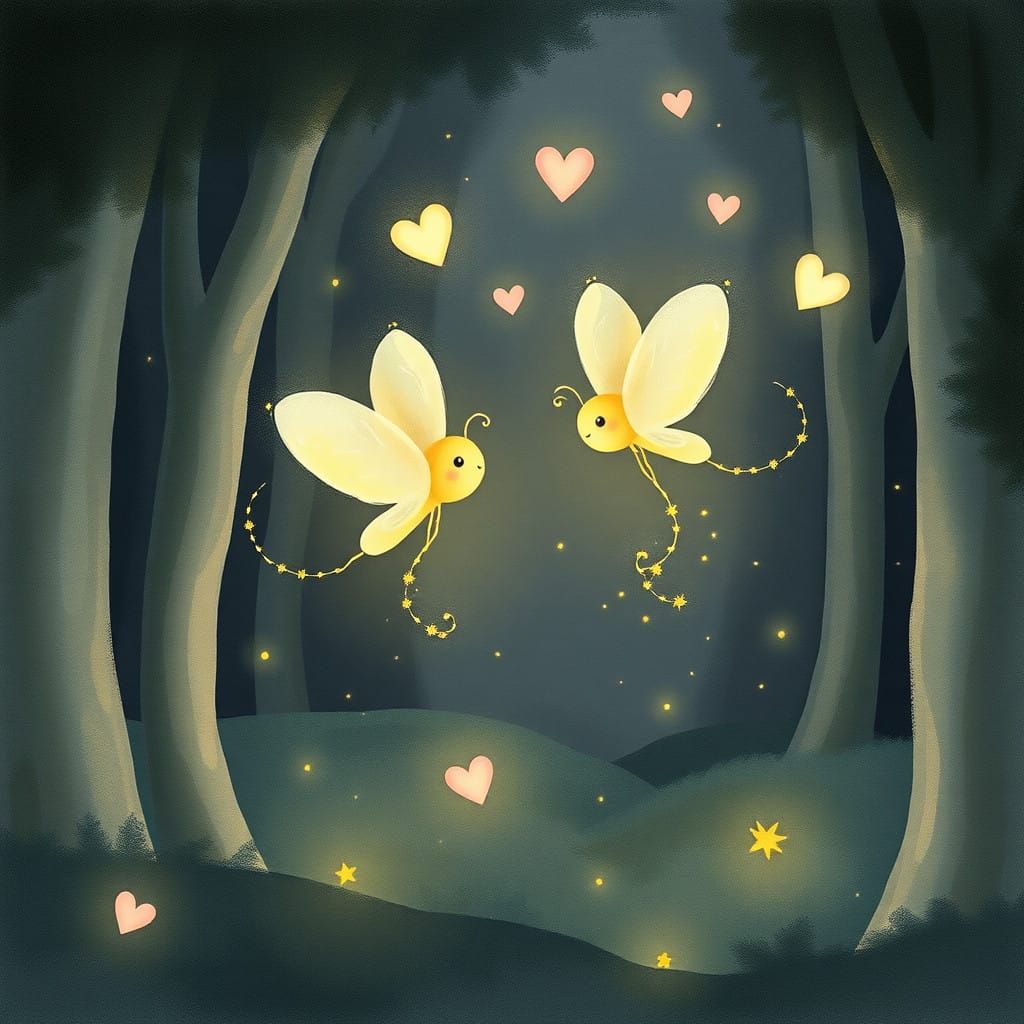 Whimsical Beatrix Potter-Inspired Fireflies in a Mystical Fo...