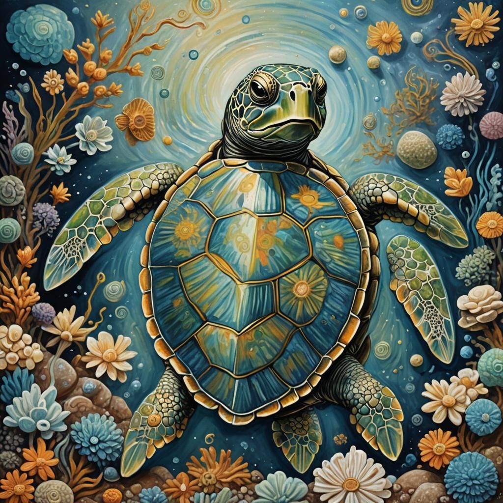 Metallic Gargoyle Sea Turtle in Hyperrealistic Style