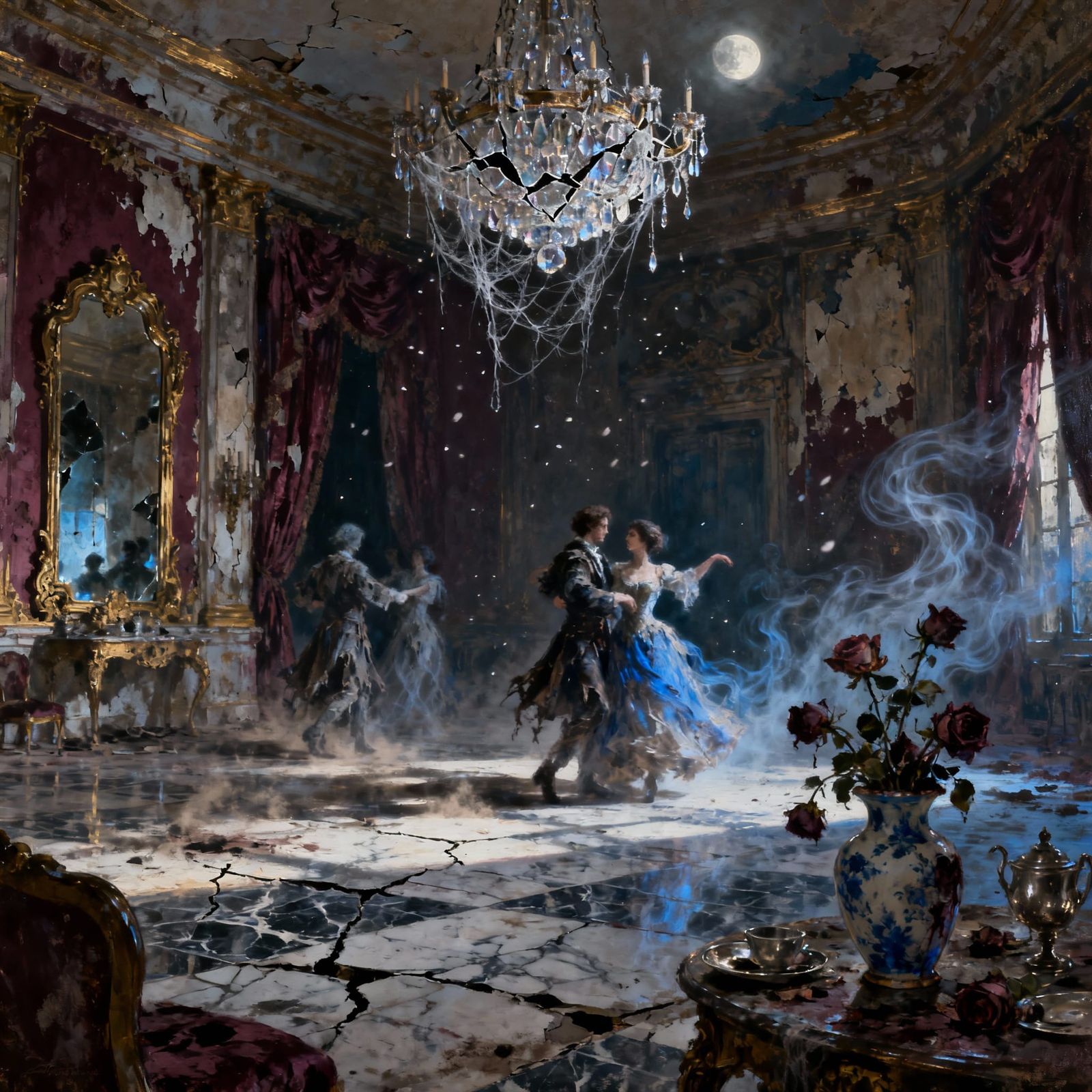 Ghostly Ballroom Dancing Under Crystal Chandelier