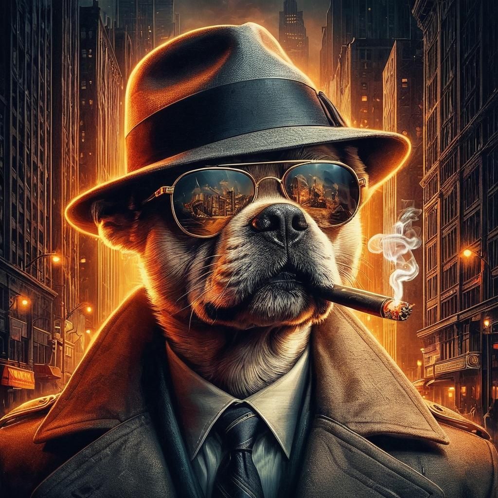 Dog Detective in Film Noir Style
