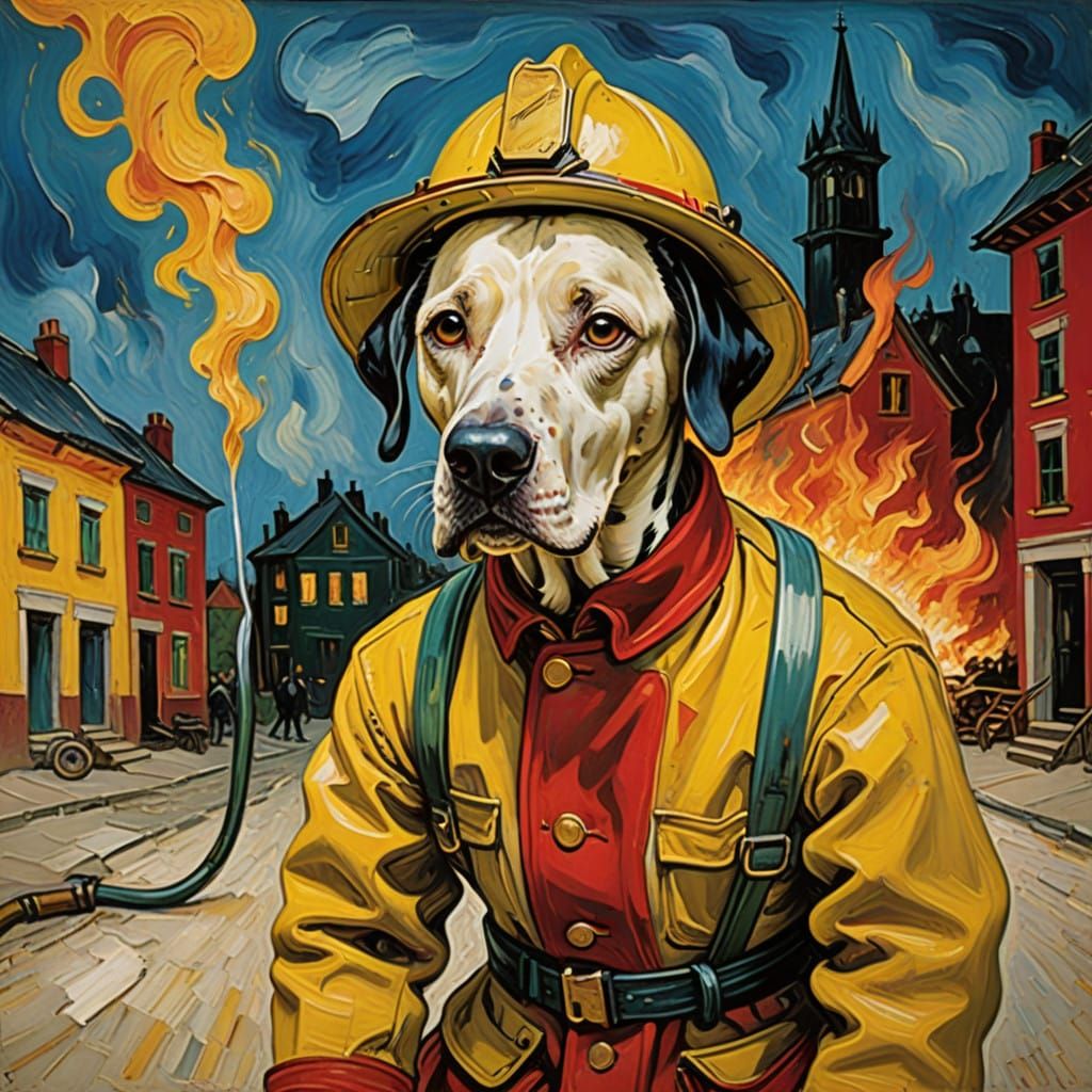 Firehouse Dalmatian in Neo-Expressionist Oil Painting