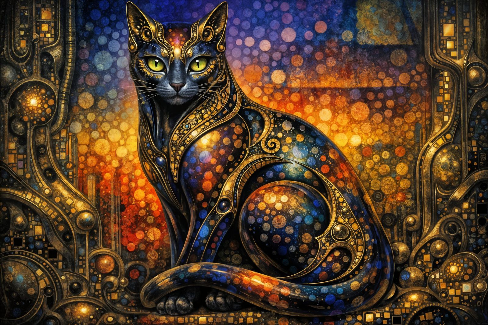 Psychedelic Cat with Giger and Klimt Influences