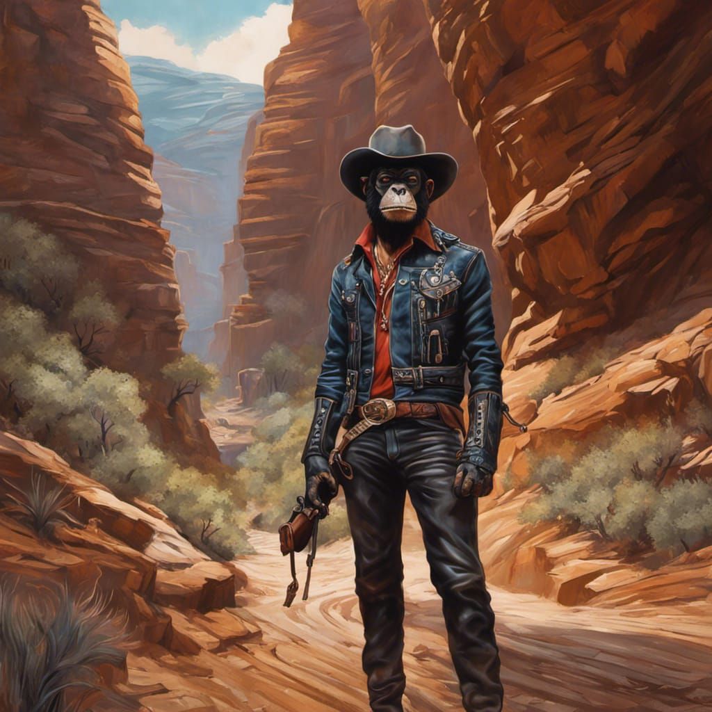 Bonobo Cowboy in Canyon Graffiti Art