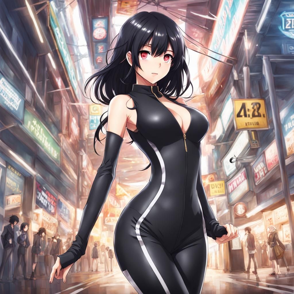 Anime Style Woman in Skin-Tight Outfit
