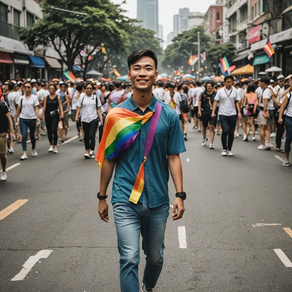 Young Asian Man Celebrates Gay Pride