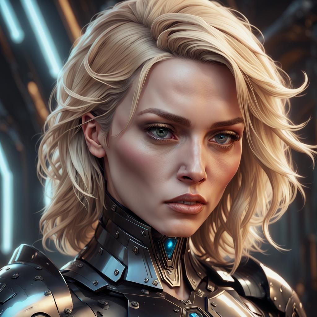 Futuristic Armored Woman in Hyperdetailed Digital Art