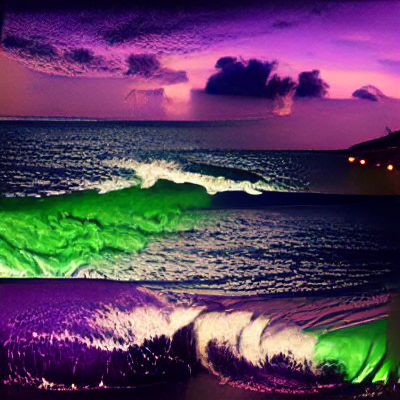 Neon Wave Under Orange Sky: Surreal Dreamscape