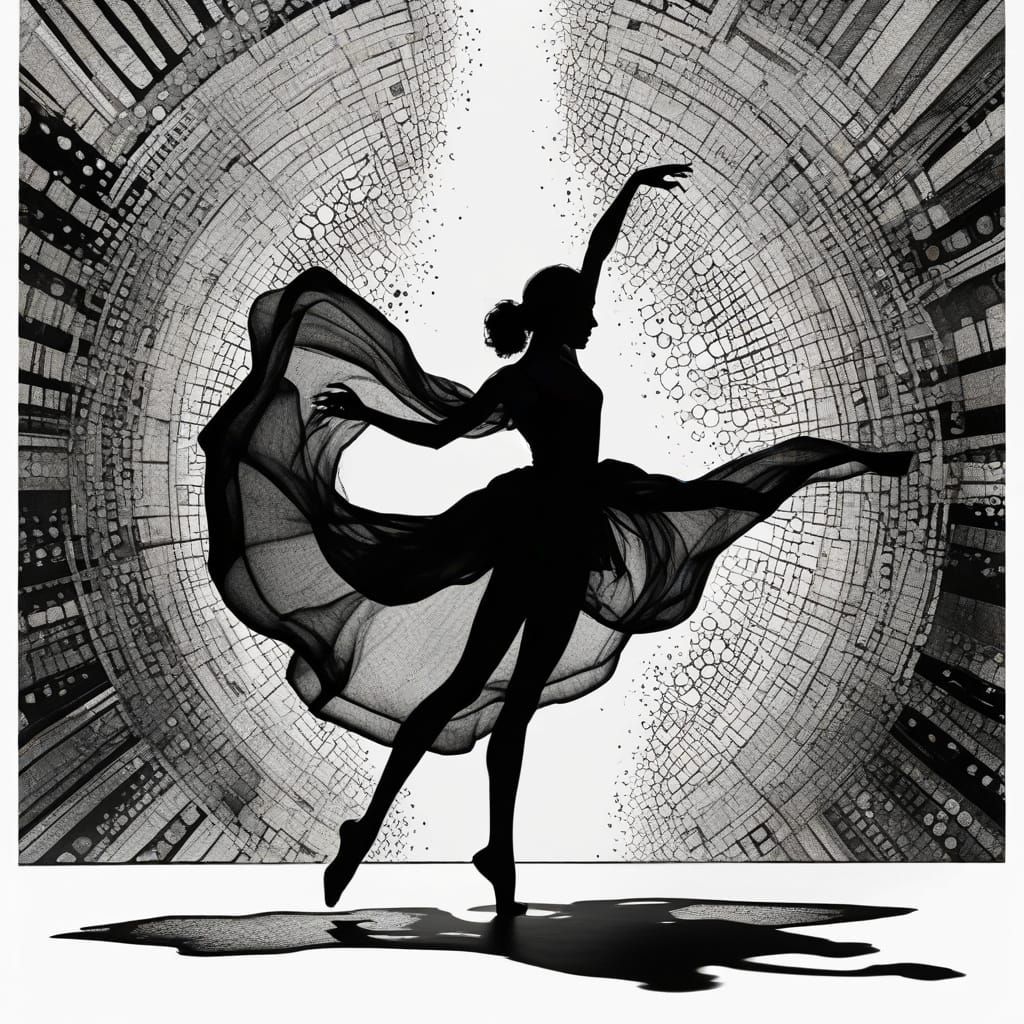 Ethereal Dancer Dissolving in Monochrome Illustration