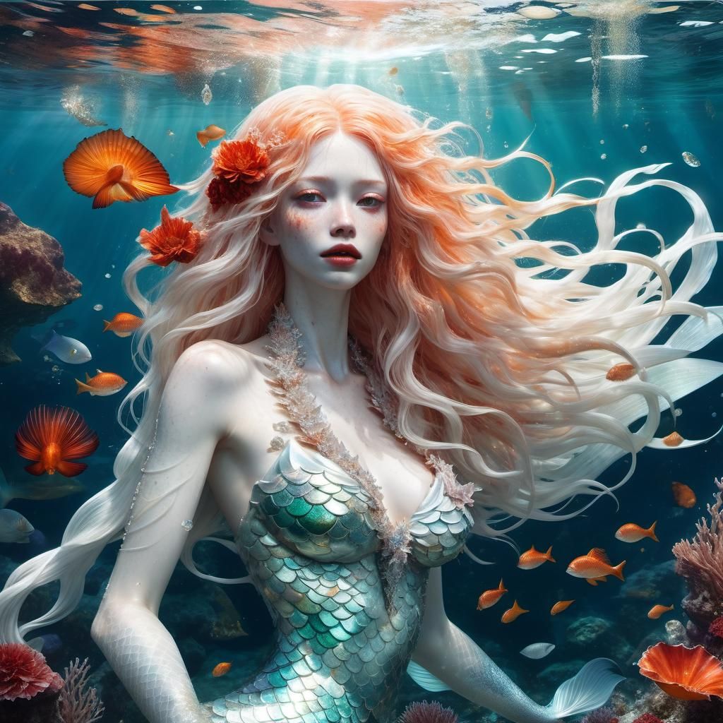Albino Mermaid with Crystal Tail, Decaying Goddess