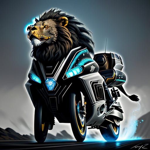 Regal Cybernetic Lion Motorcycle Fusion