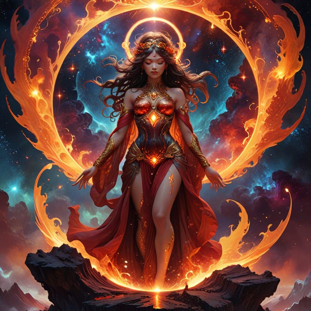 Celestial Lava Djinn in Cosmic Fantasy Style