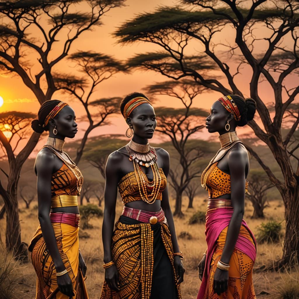 Kenyan Beauty: Women in Traditional Dress at Sunset