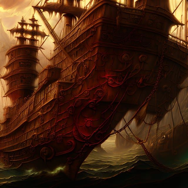 Sinister Ghost Pirate Ship in Detailed Digital Art