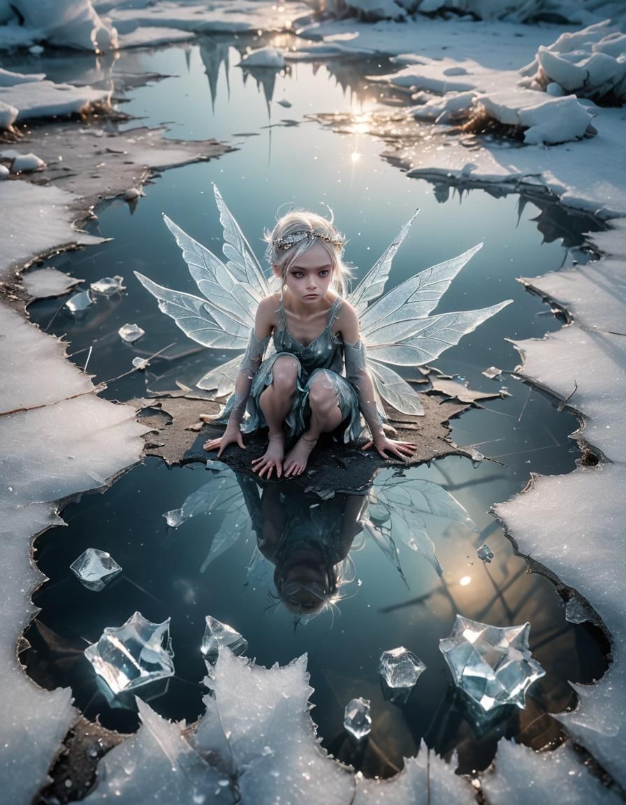 Ice Fairy on Frozen Lake: Surreal Fantasy Art