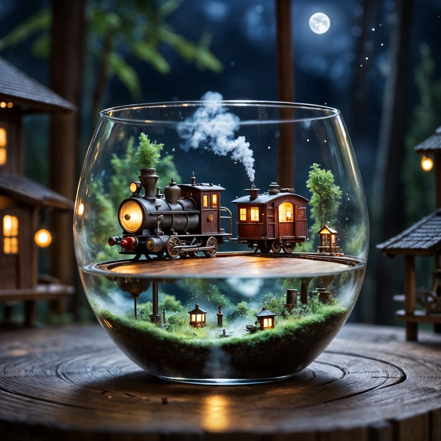 Miniature Steam Train in Cocktail Glass Paradise