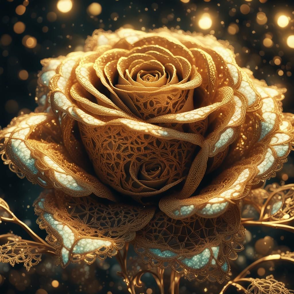 Magical Golden Lace Rose in Fantasy Space