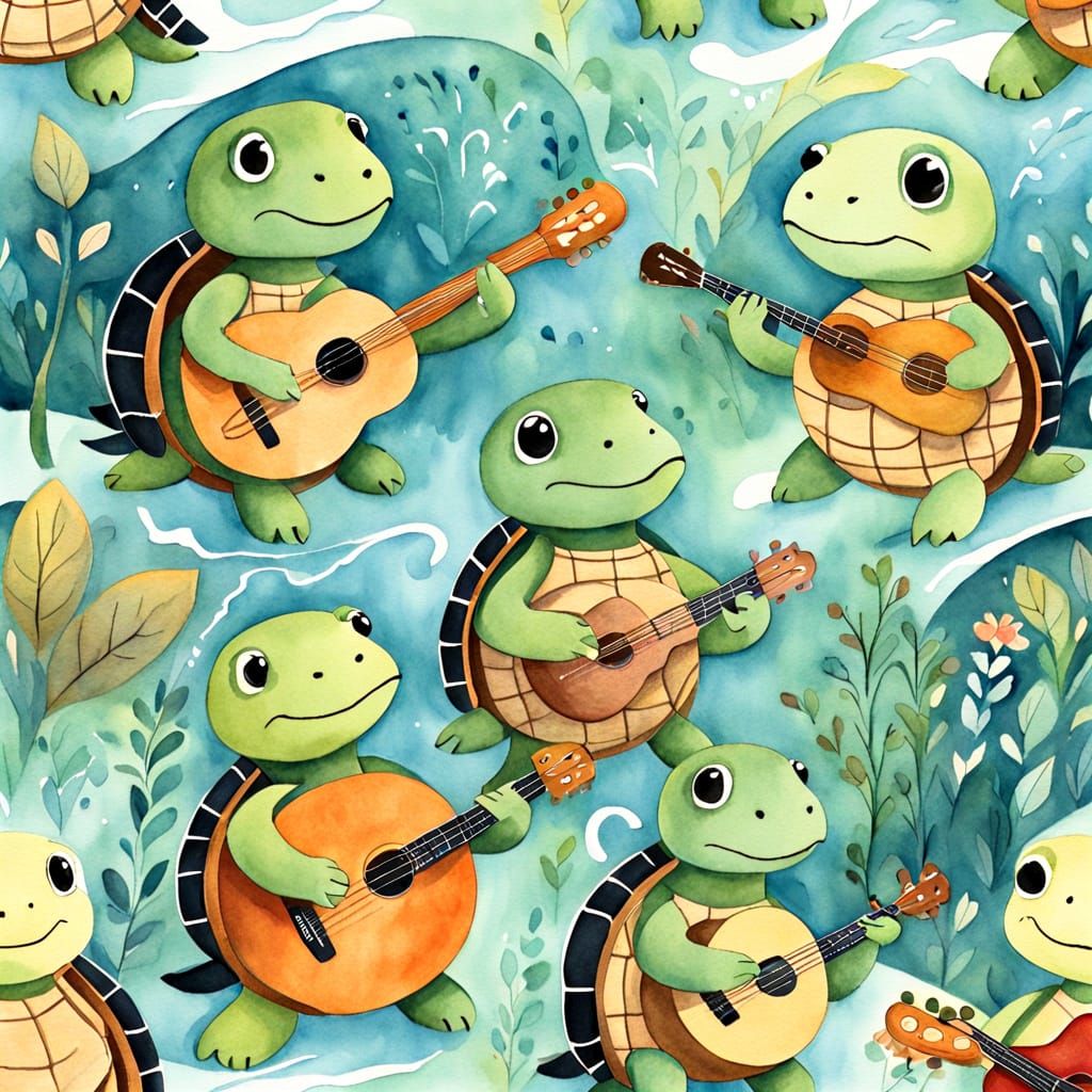 Musical Turtles in Watercolor Style Illustration